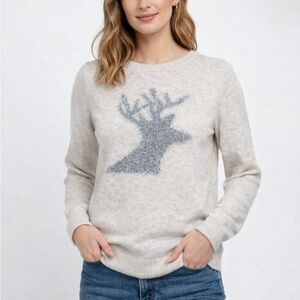 New! Talbots Women's Gray Tinsel Reindeer Sweater Size Petite 51708